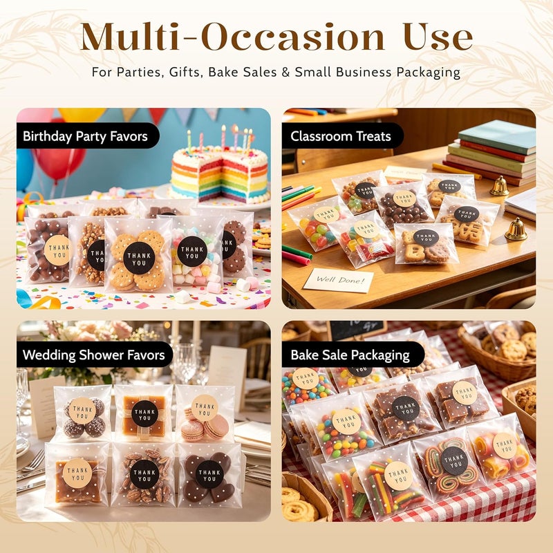 100 Pack 4x4 Self-Sealing Cookie Bags with Thank You Stickers - Image 5