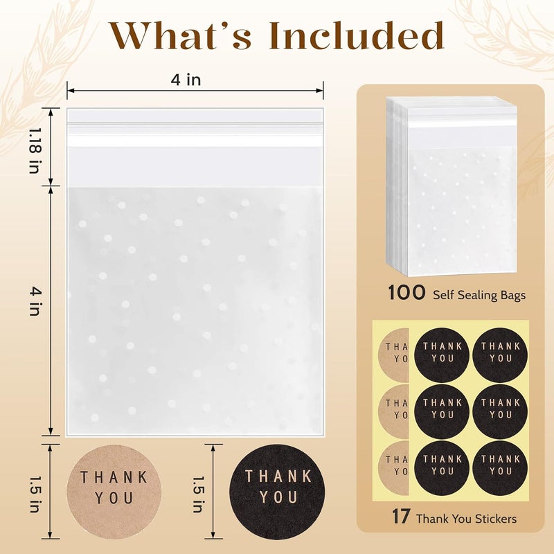100 Pack 4x4 Self-Sealing Cookie Bags with Thank You Stickers - Image 3