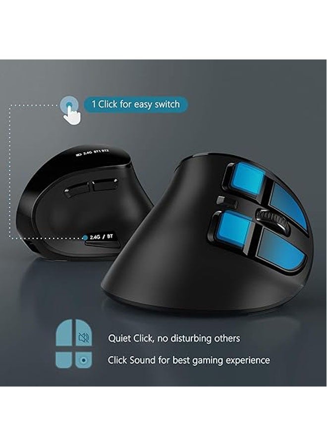 Ergonomic Mouse, Wireless Vertical Mouse – Rechargeable optical mouse (Bluetooth 5.0 + Bluetooth 3.0 + USB connection) for multiple purposes, compatible with Apple Mac and Windows computers - Image 2