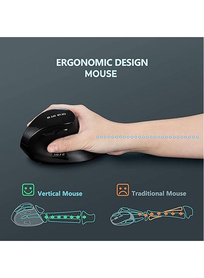 Ergonomic Mouse, Wireless Vertical Mouse – Rechargeable optical mouse (Bluetooth 5.0 + Bluetooth 3.0 + USB connection) for multiple purposes, compatible with Apple Mac and Windows computers - Image 3