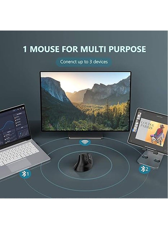 Ergonomic Mouse, Wireless Vertical Mouse – Rechargeable optical mouse (Bluetooth 5.0 + Bluetooth 3.0 + USB connection) for multiple purposes, compatible with Apple Mac and Windows computers - Image 4