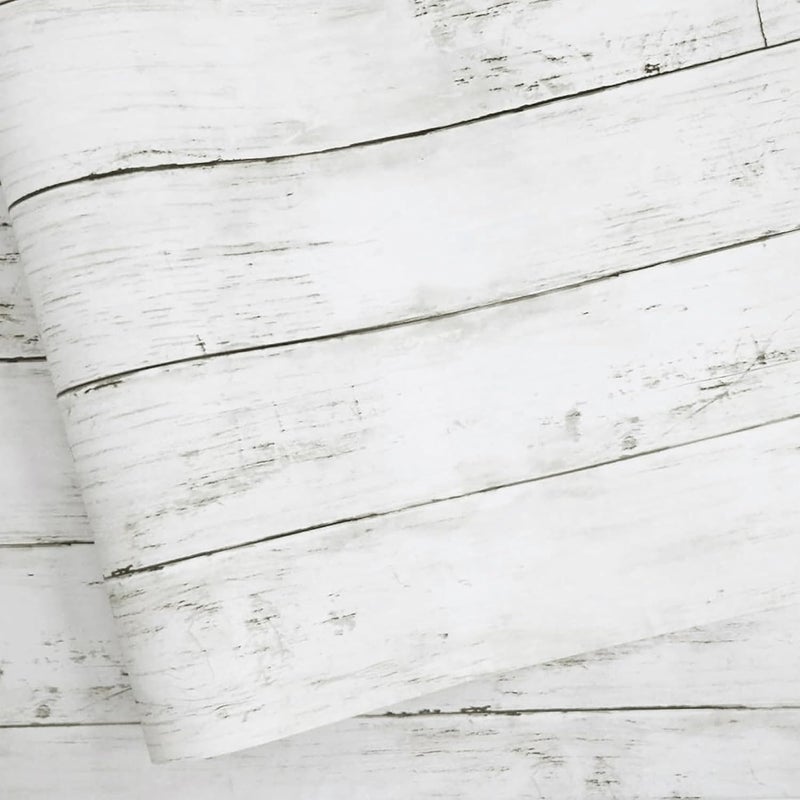 Abyssaly White Grey Wood Self Adhesive Paper 17.71 in X 32.8 Ft Removable Wood Peel and Stick Wallpaper Decorative Wall Covering Vintage Wood Panel Interior Film - Image 1