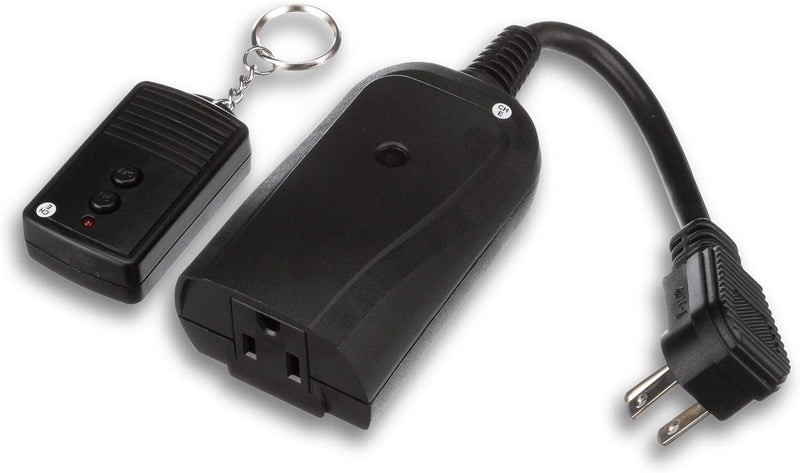 Woods 32555WD Weatherproof Outdoor Electrical Outlet Switch Wireless Remote Control Plug In 100 ft Control Range Weatherproof Remote Control Converter 60ft Frequency Range 1 Pack Black - Image 1