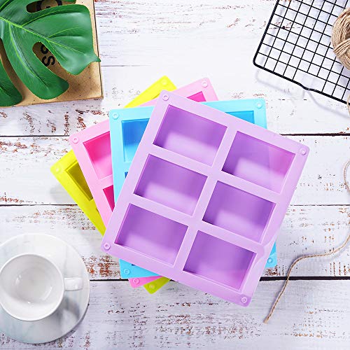 TDHDIKE 4 Pack Rectangle Silicone Soap Molds(Blue & Pink & Green & Purple), 6 Cavities Silicone Baking Mold DIY Handmade Soap Making, Muffin, Loaf, Brownie, Cornbread and More - Image 4