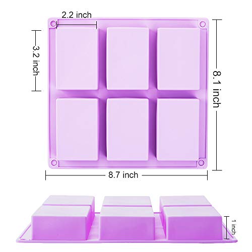 TDHDIKE 4 Pack Rectangle Silicone Soap Molds(Blue & Pink & Green & Purple), 6 Cavities Silicone Baking Mold DIY Handmade Soap Making, Muffin, Loaf, Brownie, Cornbread and More - Image 2