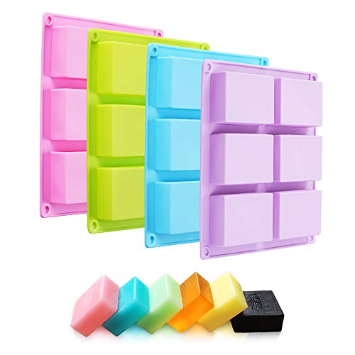 TDHDIKE 4 Pack Rectangle Silicone Soap Molds(Blue & Pink & Green & Purple), 6 Cavities Silicone Baking Mold DIY Handmade Soap Making, Muffin, Loaf, Brownie, Cornbread and More - Image 3