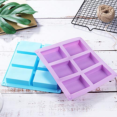 TDHDIKE 4 Pack Rectangle Silicone Soap Molds(Blue & Pink & Green & Purple), 6 Cavities Silicone Baking Mold DIY Handmade Soap Making, Muffin, Loaf, Brownie, Cornbread and More - Image 5