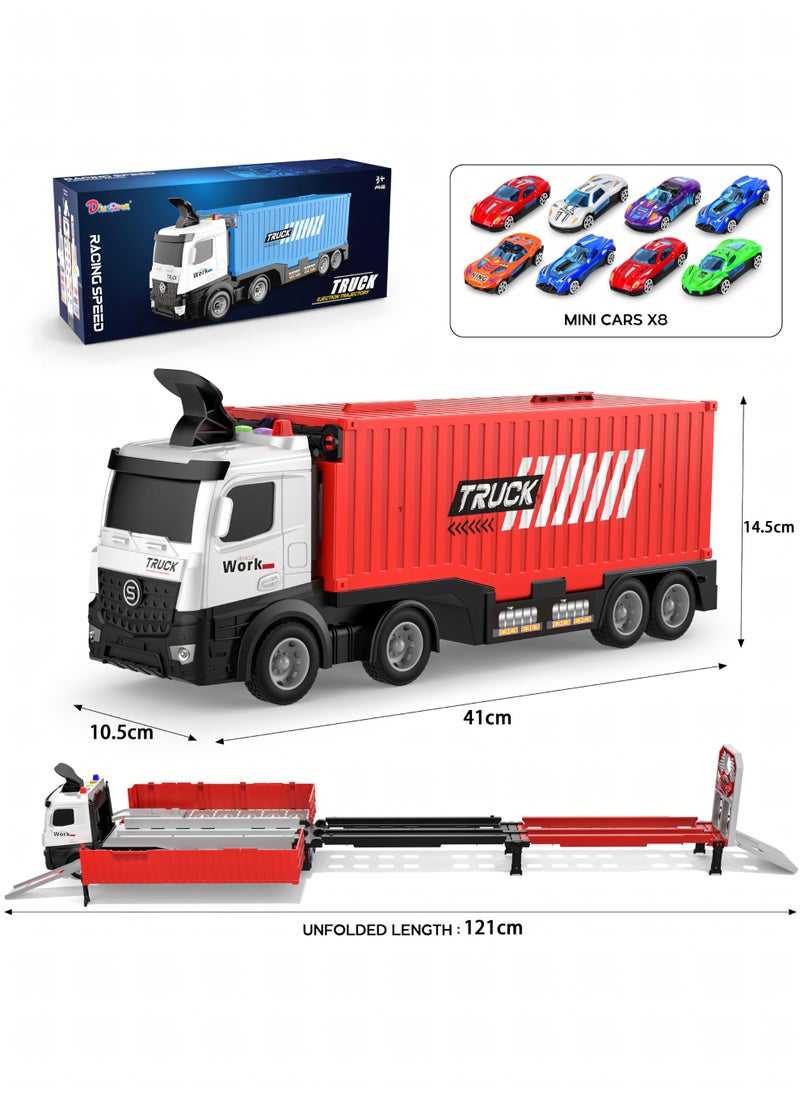 Nooriya Carrier Truck Race Track Toddlers Toys, Foldable 3 Layer Track Playset, Toy Truck Transport Car Carrier & 8 Race Cars, Truck Car Kids Toys Xmas Gifts for Age 3 4 5 6+ Years Old Boys Girls  - Image 2