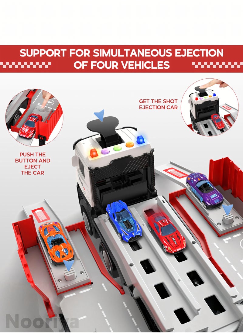 Nooriya Carrier Truck Race Track Toddlers Toys, Foldable 3 Layer Track Playset, Toy Truck Transport Car Carrier & 8 Race Cars, Truck Car Kids Toys Xmas Gifts for Age 3 4 5 6+ Years Old Boys Girls  - Image 3