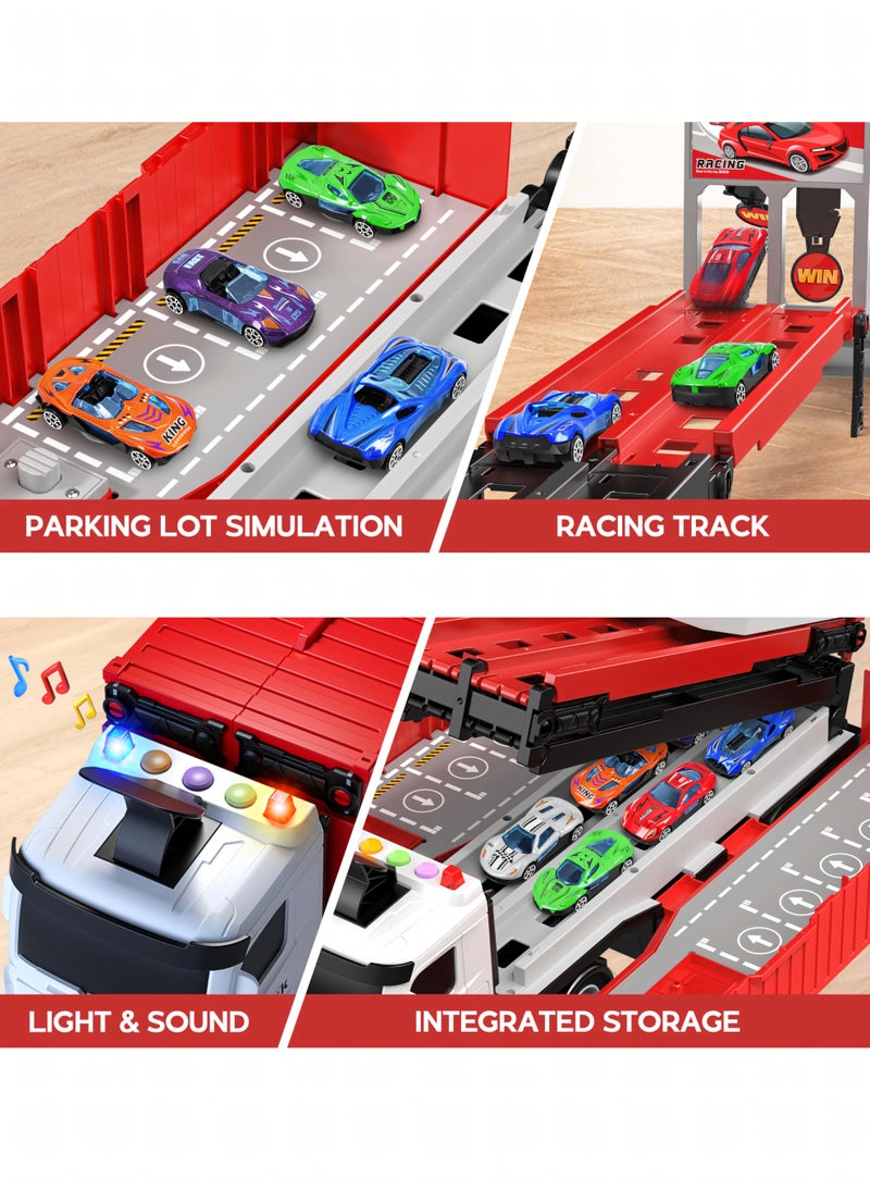 Nooriya Carrier Truck Race Track Toddlers Toys, Foldable 3 Layer Track Playset, Toy Truck Transport Car Carrier & 8 Race Cars, Truck Car Kids Toys Xmas Gifts for Age 3 4 5 6+ Years Old Boys Girls  - Image 4