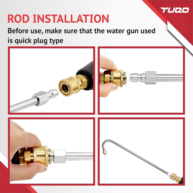 TUQO Extension Rod for High Pressure Washer - Bend Type Metal Rod with 1/4" Male Quick Plug Connector | Extension Wand for Cleaning Thight Places, Car, Bike, Floor, Roof. (U Shape - 340mm) - Image 4