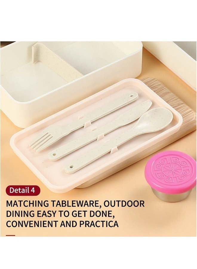 HaHaHai 2- Layer Leakproof Bento Box - large lunch box, stackable Japanese-style lunch box with insulated lunch bag, lunch container with food compartment, rectangular lunch box with cutlery set, with carry cup for soup, sauce cup - Image 4