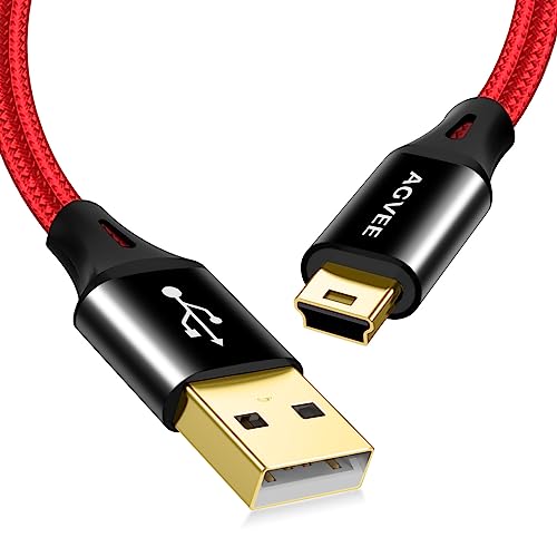 AGVEE 2 Pack 66ft Mini USB Cable Braided Durable USBA to MiniB Charger Charging Cord for TI84 Garmin GPS GoPro Hero 4 3 2 HD PS3 Controller Canon Camera Blue Yeti Microphone Red - Image 1