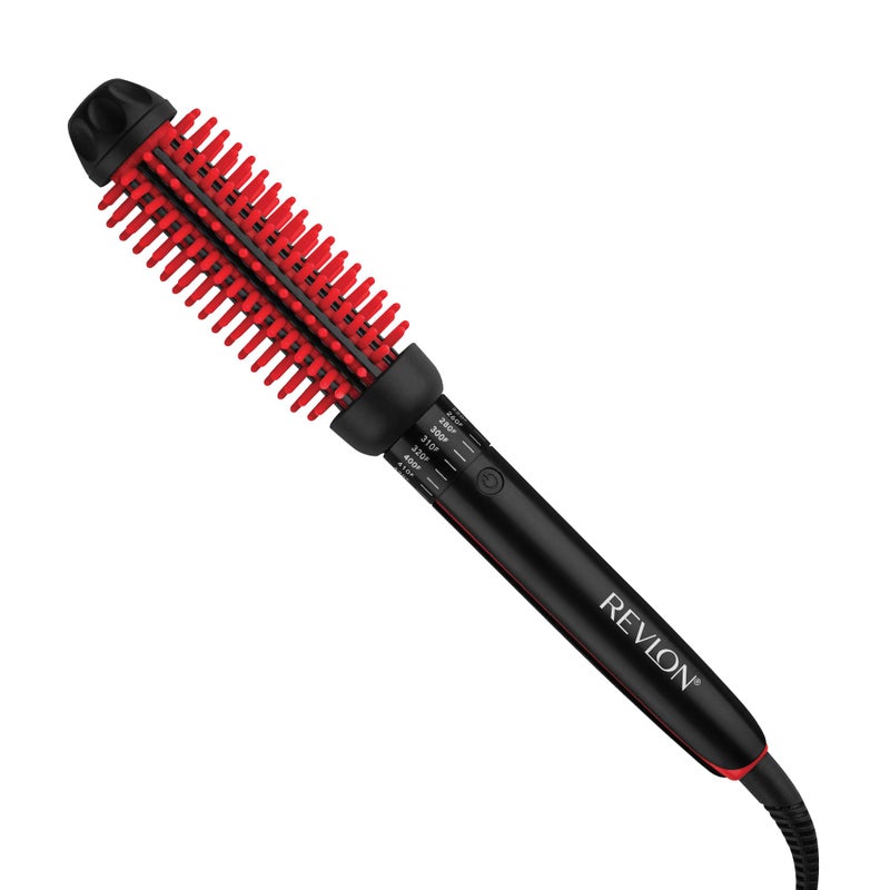 Revlon فرشاة تصفيف الشعر المدفأة المعززة بزيت جوز الهند من ريفلون الجديدة والمحسّنة | 1 بوصة لنتائج كثيفة ولامعة (أسود/أحمر) - Image 1