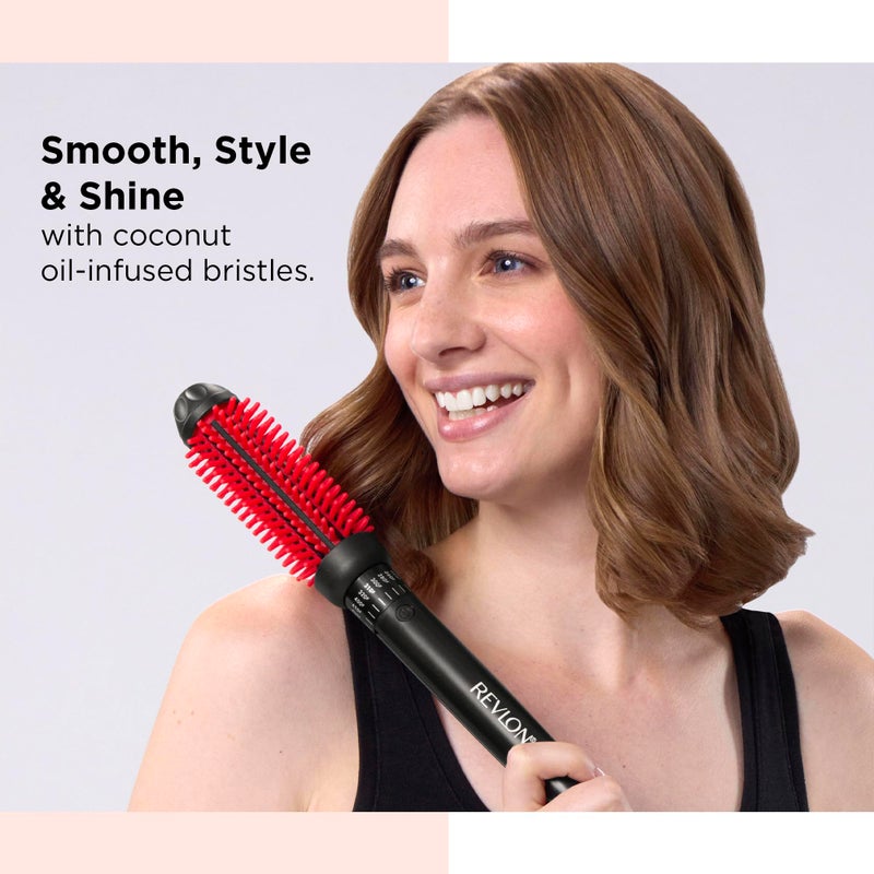 Revlon فرشاة تصفيف الشعر المدفأة المعززة بزيت جوز الهند من ريفلون الجديدة والمحسّنة | 1 بوصة لنتائج كثيفة ولامعة (أسود/أحمر) - Image 2