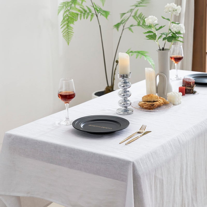 EVERLY 100% Pure Linen Rectangle Tablecloths 60x120 Inches for Dining Buffet Parties Picnic Events Weddings and Restaurants Decorative Halloween Thanksgiving Machine Washable Tablecloths-White - Image 2