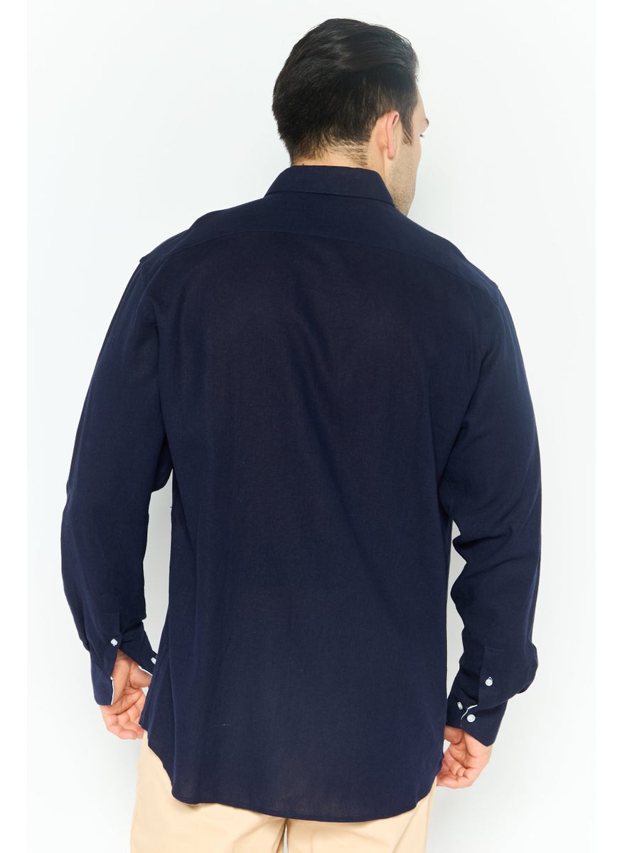 Tailorbyrd Men Regular Fit Embroidered Logo Long Sleeves Casual Shirt, Navy  - Image 4