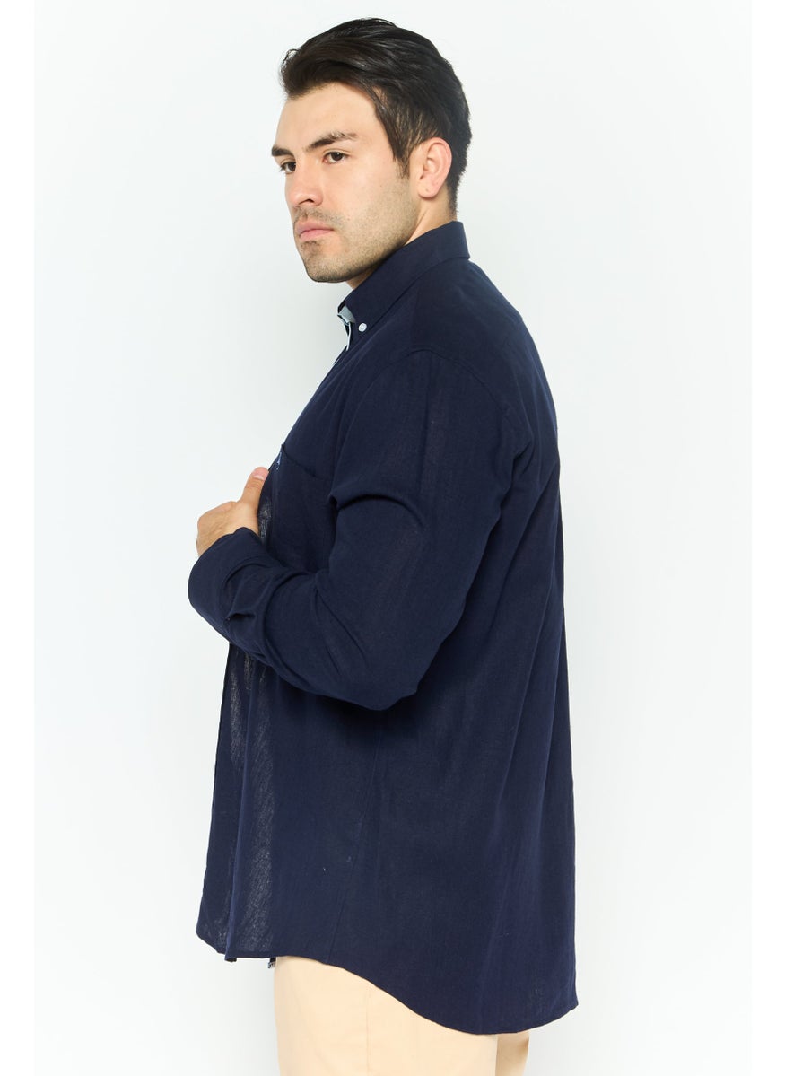 Tailorbyrd Men Regular Fit Embroidered Logo Long Sleeves Casual Shirt, Navy  - Image 3