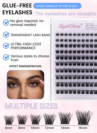 مجموعة رموش فردية ذاتية اللصق 100 قطعة D Curl رموش عنقودية مسبقة اللصق بطول 8-16 مم رموش DIY بدون غراء مع ملقط مناسبة للمبتدئين - view 3
