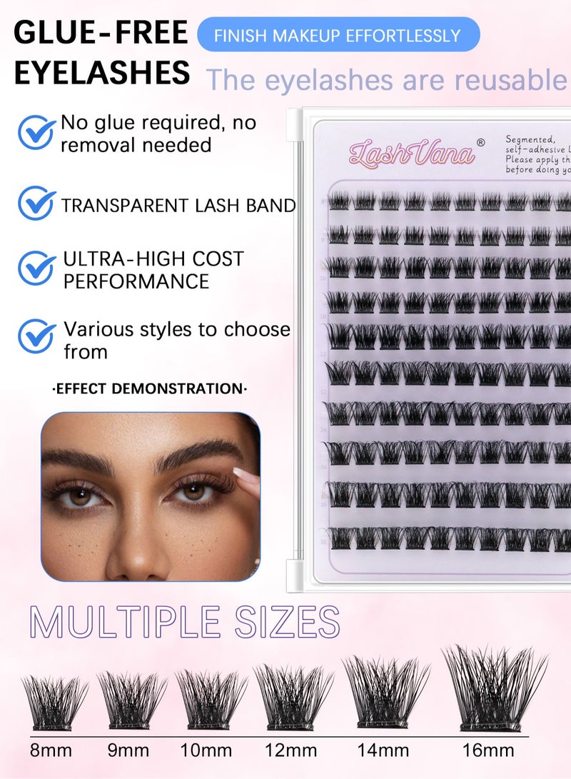 لاشفانا مجموعة رموش فردية ذاتية اللصق 100 قطعة D Curl رموش عنقودية مسبقة اللصق بطول 8-16 مم رموش DIY بدون غراء مع ملقط مناسبة للمبتدئين - Image 3