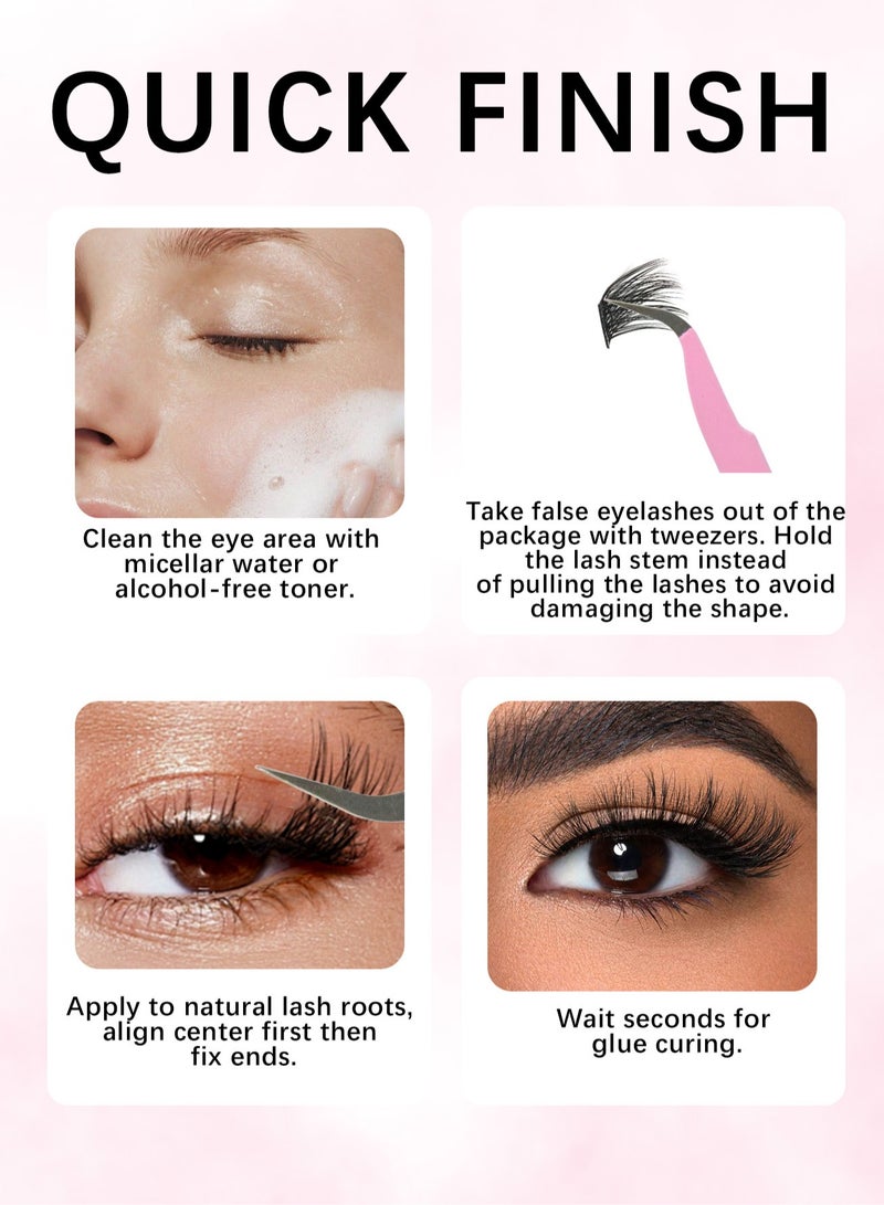 لاشفانا مجموعة رموش فردية ذاتية اللصق 100 قطعة D Curl رموش عنقودية مسبقة اللصق بطول 8-16 مم رموش DIY بدون غراء مع ملقط مناسبة للمبتدئين - Image 5