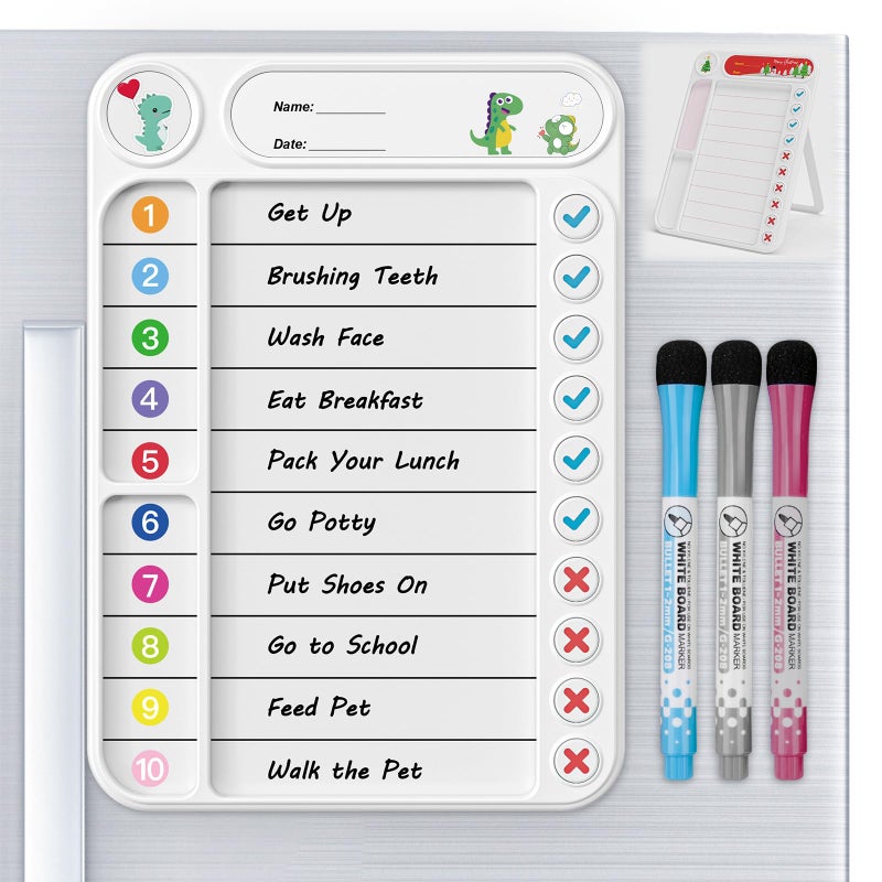 Bailkind Magnetic Chore Chart for Kids, ADHD Task Tracker Easy-Check Routine Dry Erase Board, to-Do List Planning Tool with Stand for Fridge/Desk/Home/School, 6 Reusable Sheets, 3 Markers - Image 1