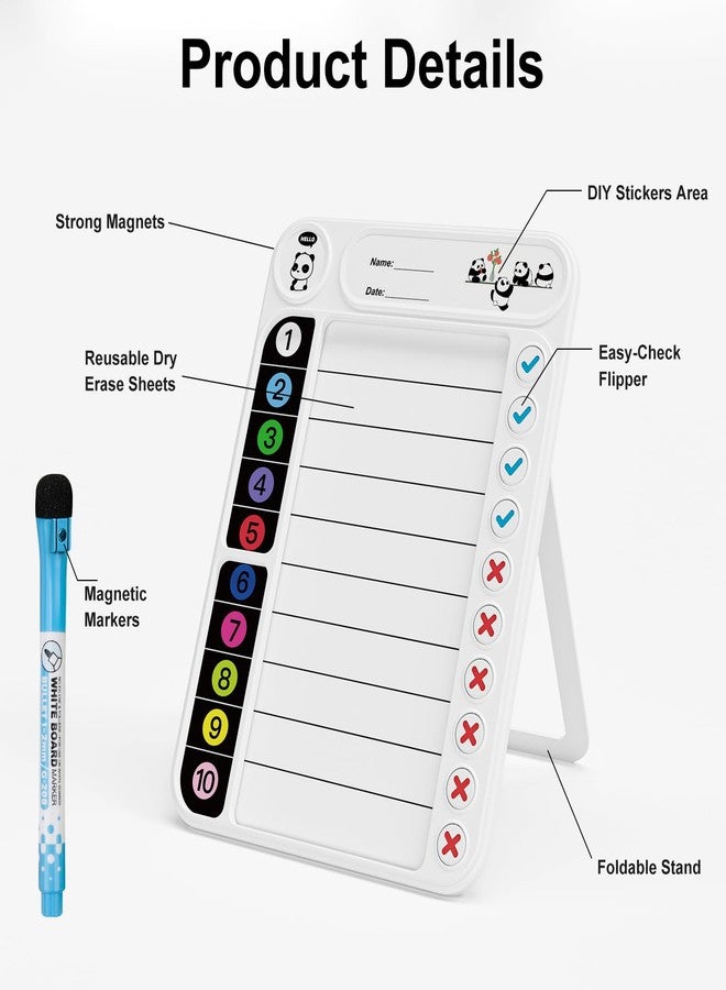 Bailkind Magnetic Chore Chart for Kids, ADHD Task Tracker Easy-Check Routine Dry Erase Board, to-Do List Planning Tool with Stand for Fridge/Desk/Home/School, 6 Reusable Sheets, 3 Markers - Image 3