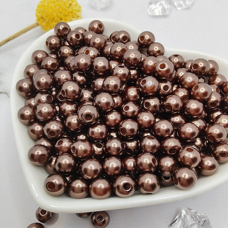 ABS Hole Mixed Color Faux Pearl Beads Handmade Beaded DIY Material Shoes Clothing Hats Bracelet Accessories Hole-Coffee