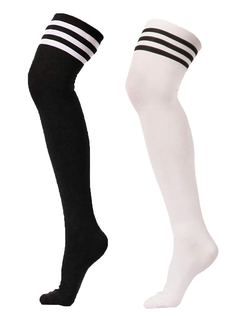 Xs and Os Women's Cotton Over The Knee Socks Cosplay Socks (Pack Of 2, (Black,White), Free Size), Black White - Image 1