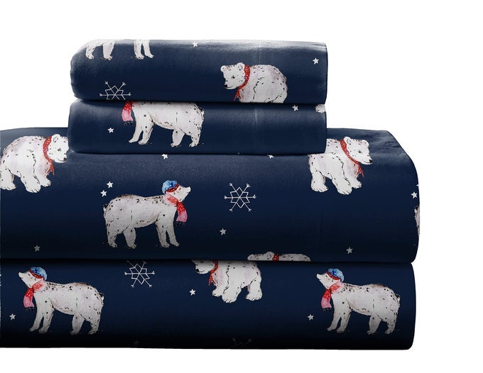 180 GSM 100 COTTON FLANNEL SHEET SET QUEEN SNOW BEAR WARM COZY PRESHRUNK DEEP POCKETS ELASTIC ALL AROUNDCOMFY DOUBLE BRUSHED