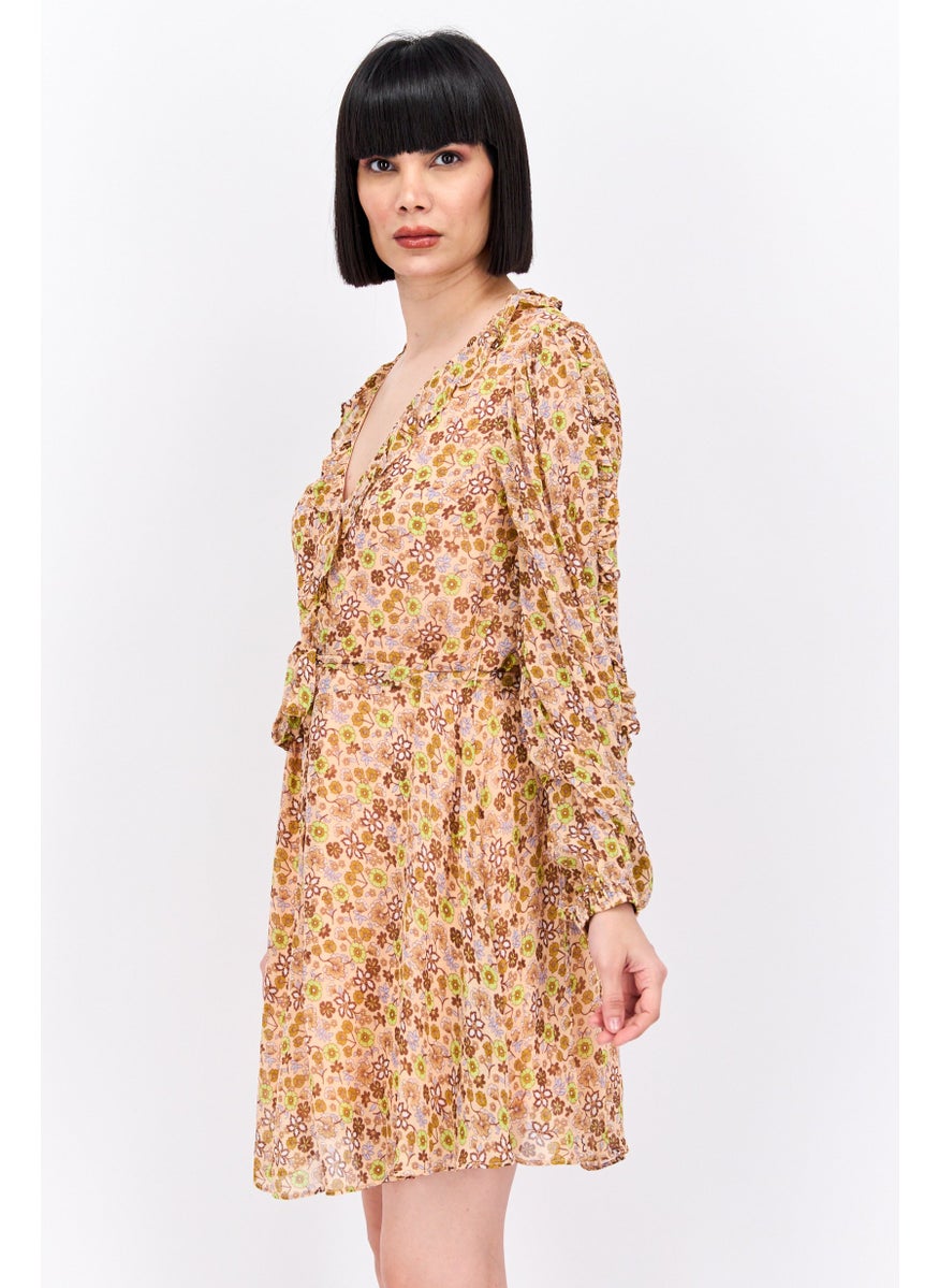 Scotch & Soda Women Floral Print Mini Dress, Peach Combo  - Image 4