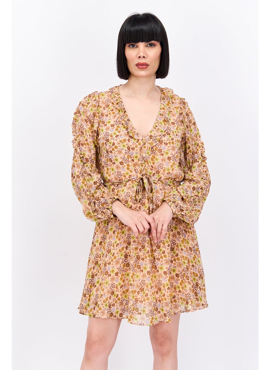 Scotch & Soda Women Floral Print Mini Dress, Peach Combo  - Image 1