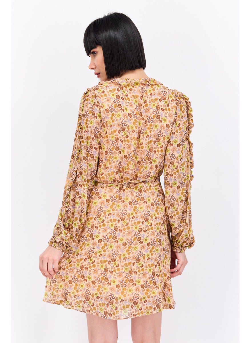 Scotch & Soda Women Floral Print Mini Dress, Peach Combo  - Image 2