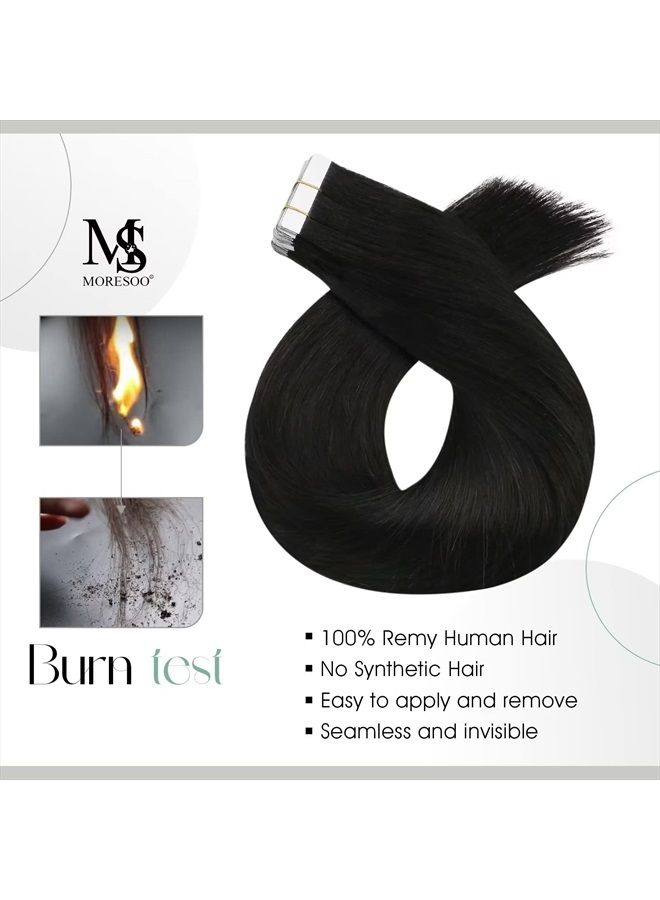 Moresoo Black Tape in Human Hair Extensions 24 Inch Seamless Tape in Hair Extensions #1B Off Black Soft Thick Unprocessed Hair Extensions 20 Pieces Remy Straight Brazilian Tape on Hair 50g - Image 2
