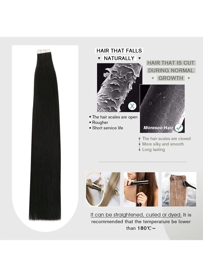 Moresoo Black Tape in Human Hair Extensions 24 Inch Seamless Tape in Hair Extensions #1B Off Black Soft Thick Unprocessed Hair Extensions 20 Pieces Remy Straight Brazilian Tape on Hair 50g - Image 5