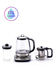 1.7L Stainless Steel Electric Tea & Water Kettle - 4-in-1 Multi-Function Cooker, Warmer, & LCD Display - Adjustable Timer for Tea, Coffee, and Rapid Boil - High-Speed Kettle