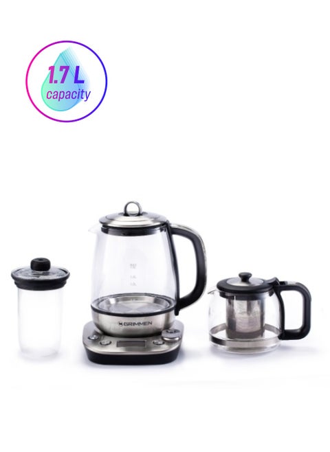 1.7L Stainless Steel Electric Tea & Water Kettle - 4-in-1 Multi-Function Cooker, Warmer, & LCD Display - Adjustable Timer for Tea, Coffee, and Rapid Boil - High-Speed Kettle