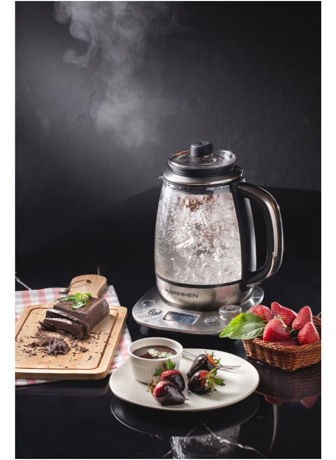 Grimmen - 1.7L Stainless Steel Electric Tea & Water Kettle - 4-in-1 Multi-Function Cooker, Warmer, & LCD Display - Adjustable Timer for Tea, Coffee, and Rapid Boil - High-Speed Kettle - Image 1