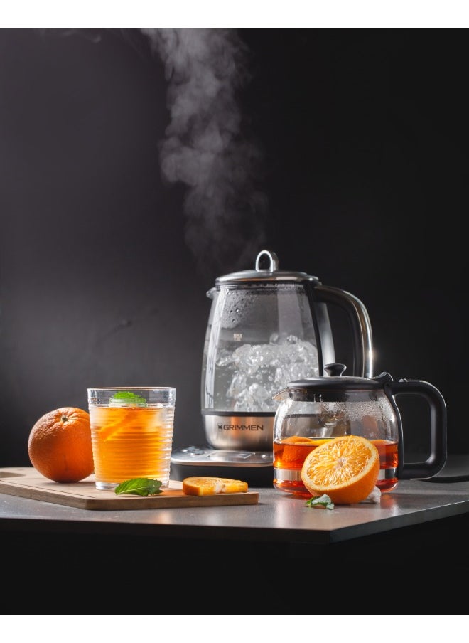 Grimmen - 1.7L Stainless Steel Electric Tea & Water Kettle - 4-in-1 Multi-Function Cooker, Warmer, & LCD Display - Adjustable Timer for Tea, Coffee, and Rapid Boil - High-Speed Kettle - Image 1