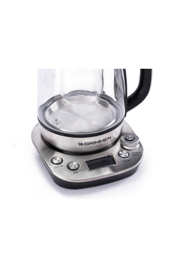 Grimmen - 1.7L Stainless Steel Electric Tea & Water Kettle - 4-in-1 Multi-Function Cooker, Warmer, & LCD Display - Adjustable Timer for Tea, Coffee, and Rapid Boil - High-Speed Kettle - Image 1