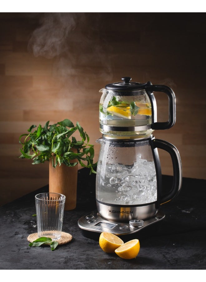 Grimmen - 1.7L Stainless Steel Electric Tea & Water Kettle - 4-in-1 Multi-Function Cooker, Warmer, & LCD Display - Adjustable Timer for Tea, Coffee, and Rapid Boil - High-Speed Kettle - Image 1