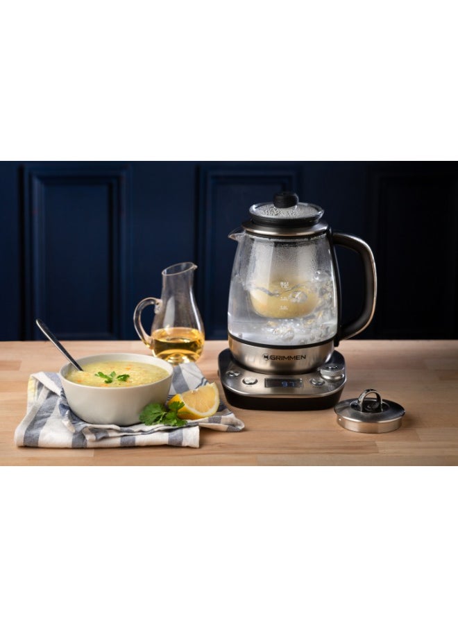 Grimmen - 1.7L Stainless Steel Electric Tea & Water Kettle - 4-in-1 Multi-Function Cooker, Warmer, & LCD Display - Adjustable Timer for Tea, Coffee, and Rapid Boil - High-Speed Kettle - Image 1