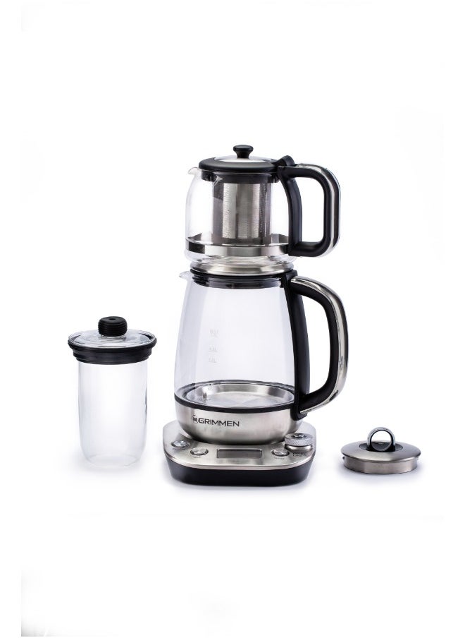 Grimmen - 1.7L Stainless Steel Electric Tea & Water Kettle - 4-in-1 Multi-Function Cooker, Warmer, & LCD Display - Adjustable Timer for Tea, Coffee, and Rapid Boil - High-Speed Kettle - Image 1
