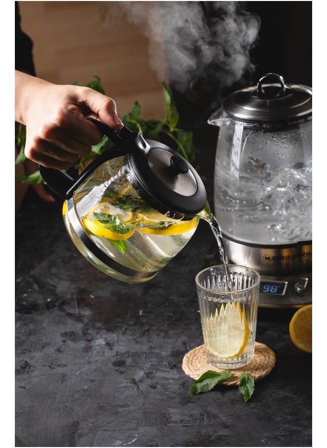 Grimmen - 1.7L Stainless Steel Electric Tea & Water Kettle - 4-in-1 Multi-Function Cooker, Warmer, & LCD Display - Adjustable Timer for Tea, Coffee, and Rapid Boil - High-Speed Kettle - Image 1
