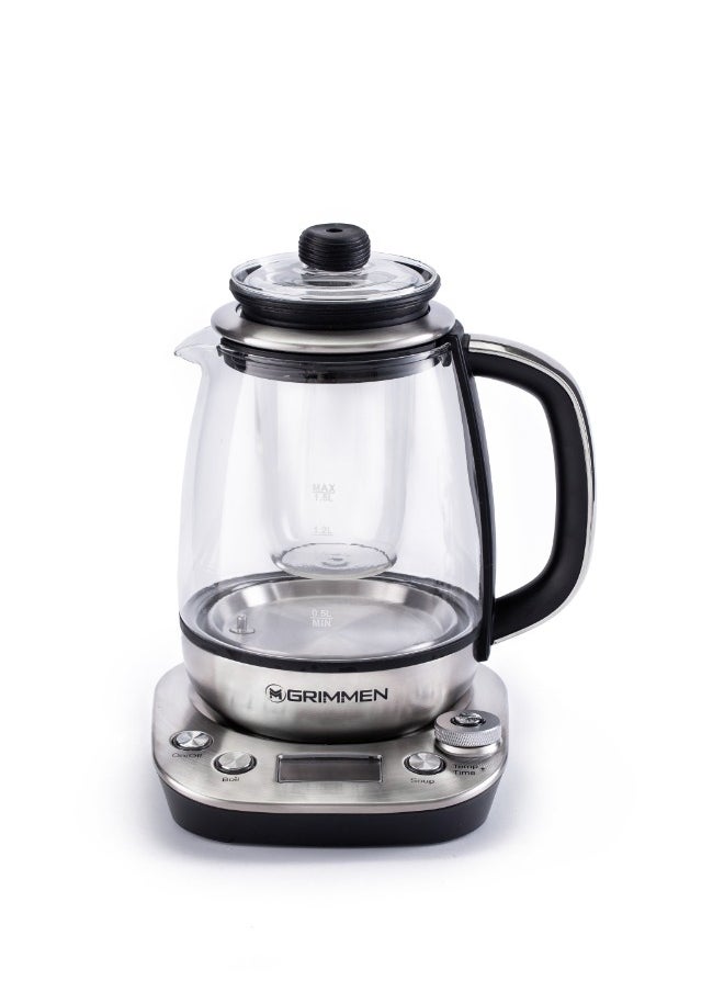 Grimmen - 1.7L Stainless Steel Electric Tea & Water Kettle - 4-in-1 Multi-Function Cooker, Warmer, & LCD Display - Adjustable Timer for Tea, Coffee, and Rapid Boil - High-Speed Kettle - Image 1