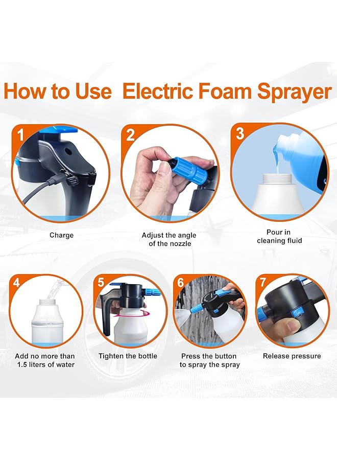 KASTWAVE Car Foam Sprayer, Electric Pressurized Foam Sprayer, Foam Sprayer, Car Wash Foam, Adjustable Foaming Car Wash Sprayer, Suitable For Home, Garden Car Beauty Cleaning, Car Accessories (1.5 L) - Image 3