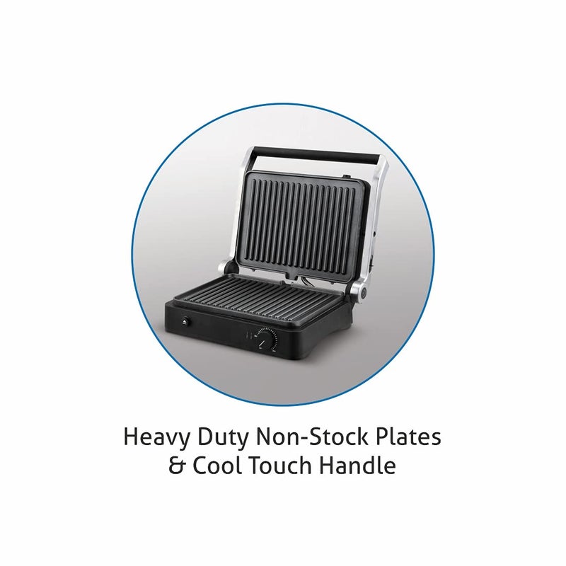 GLEN Glen Electric Contact Grill Sandwich Maker 1900W with Oil Collector Tray and 180 Degree Opening 3032 Black  - Image 5