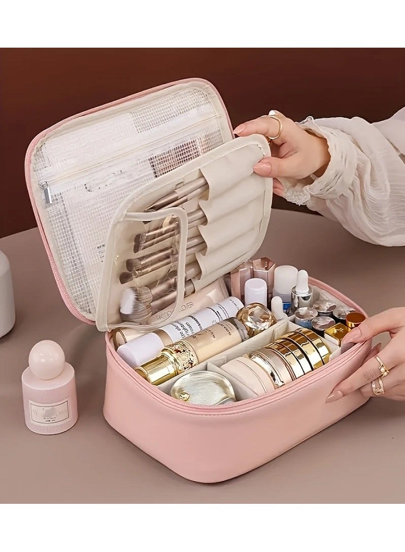 Makeup Bag – Lightweight Cosmetic Organizer for Travel and Daily Use – Features Removable Dividers, Carry Handle, and Double Zipper Closure - Image 3