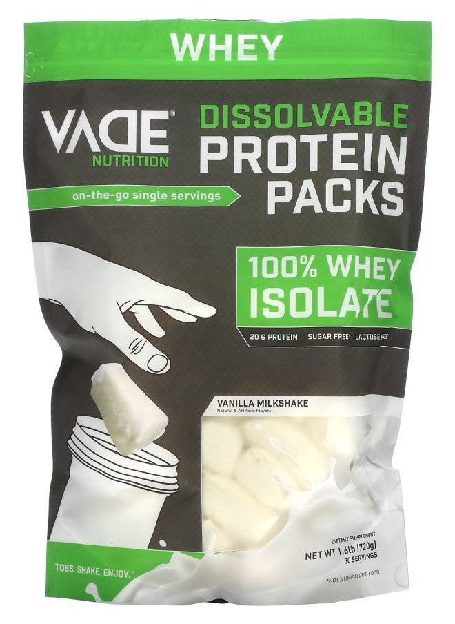 Vade Nutrition Dissolvable Protein Packs 100% Whey Isolate Vanilla Milkshake 1.6 lb (720 g) 