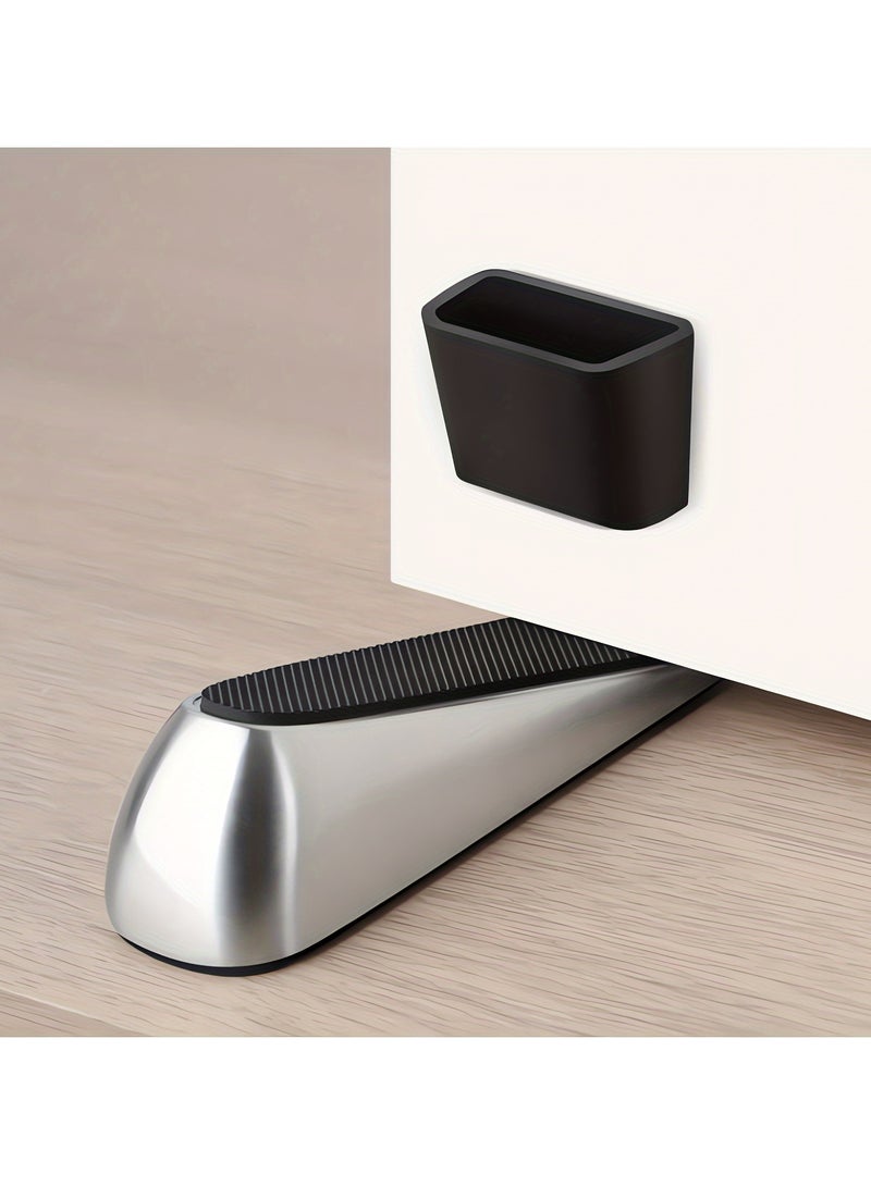 ‌Heavy Duty Door Stopper - Zinc Alloy Metal with Silicone Pad, Brushed Nickel Finish, Universal Floor Protector for Hardwood/Tile/Carpet, Storage Sleeve Included - Image 1